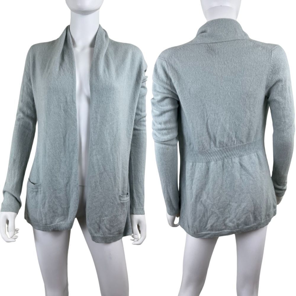 Theory Womens Size M Blue Cashmere Open Front Cardigan Sweater Pockets FLAWED